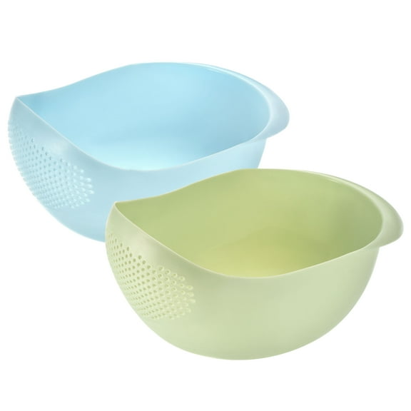 Uxcell 2Pcs Rice Washer Strainer Basket Rice Sieve Plastic Colander Kitchen Drain Basket with Handles-Blue Green