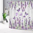 thumbnail image 2 of Purple Floral Shower Curtain Sets with Rugs,Purple Lavender and Butterfly on Vintage Plank Shower Curtain Rustic Flower Nature Plant Bathroom Shower Curtain Bathroom Decor,70L X 70W inches, 2 of 6