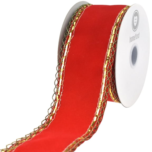 Homeford Christmas Velvet Victorian Edge Wired Ribbon, Red, 2-1/2-inch, 10-yard