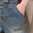 thumbnail image 6 of KAUOD Denim Overall Shorts for Girls Button Down Adjustable Strap Denim Shortall Wide Leg Romper Summer Pocket Jumpsuit, 6 of 7