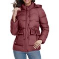 thumbnail image 5 of Enjoytime Jackets for Women Solid Color Stand Up Collar Full Zip Outerwear Long Sleeve Thicken Warm Fall Coats Winter Plus Size Clothes with Removable Hood Wine XXL, 5 of 8