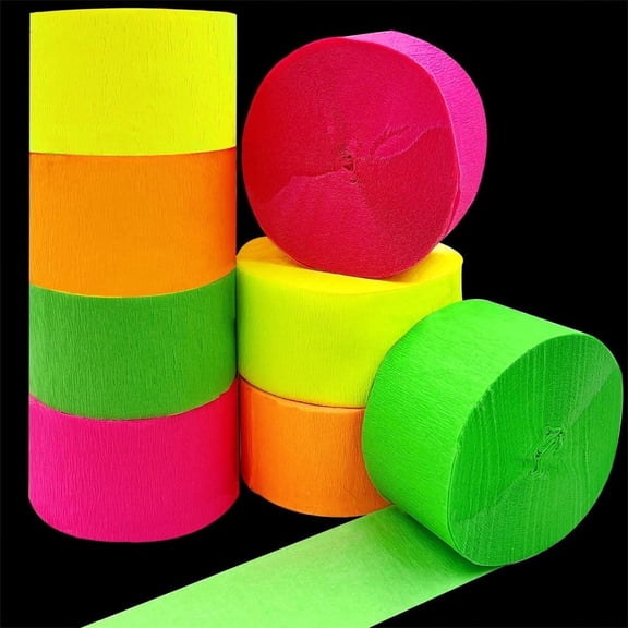Glow Crepe Paper Streamers, Glow in The Dark Light UV Reactive Fluorescent Glow Party Neon Streamer for Wedding Birthday Blacklight Party Supplies Decorations