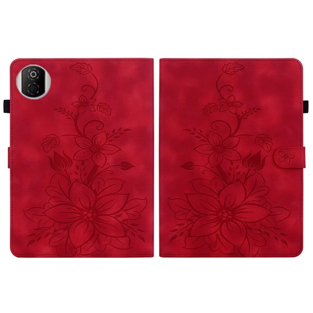 FJLBDE Étui pour Honor Pad X7 8,7 Pouces 2025, Portefeuille Folio à Rabat en Cuir PU à Motif Floral Embossé avec Support, Rouge