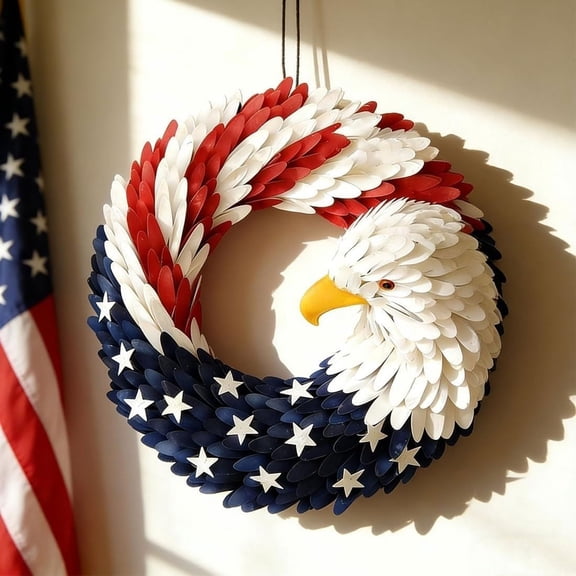 250th Anniversary Eagle Wreath, Eagle Wreaths For Front Door, 250th Anniversary Wreath, 2D Acrylic Independence Day Decor, American Flag Eagle Wreath for 250th National Celebration