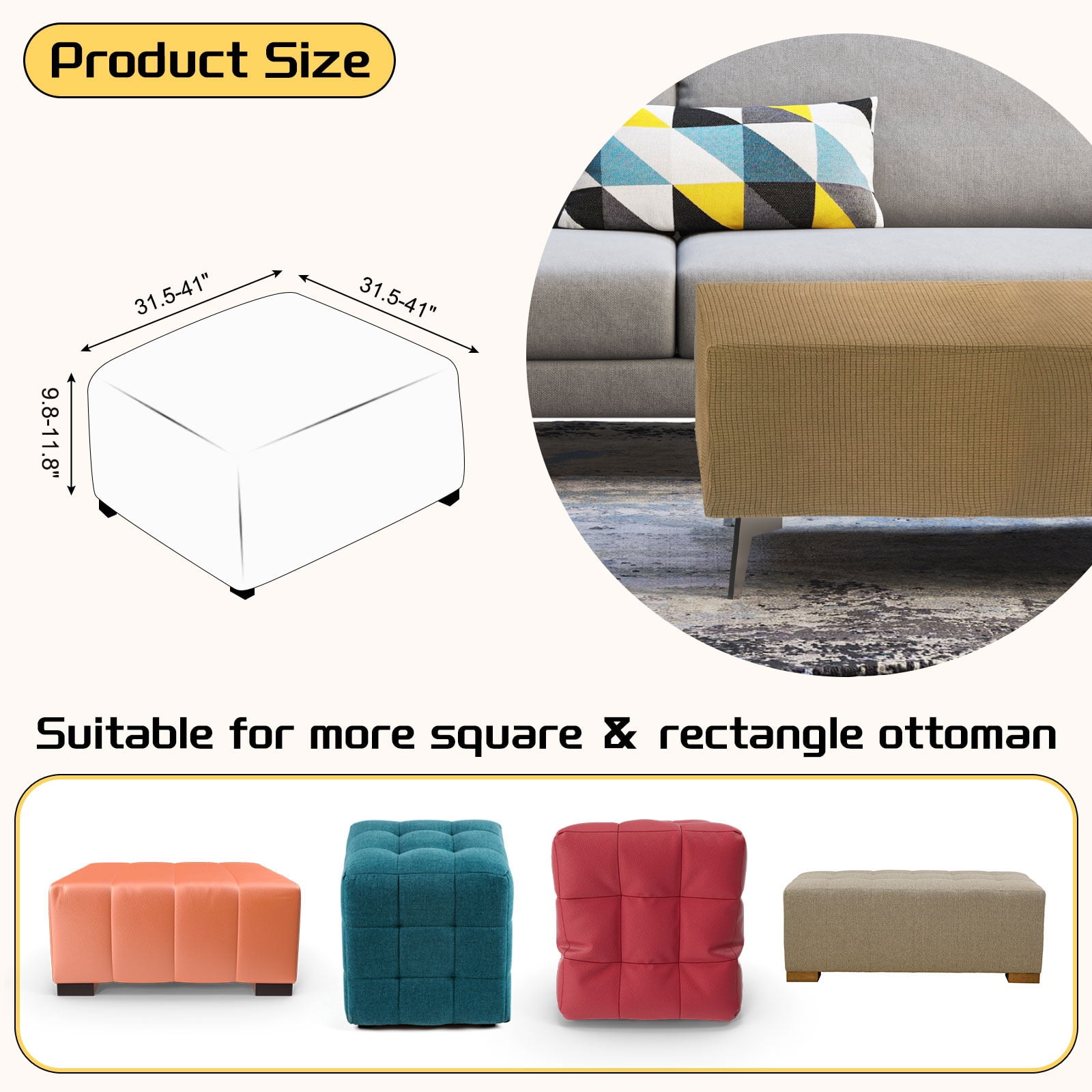 Unique Bargains Square Jacquard Slipcover Light Brown 31.5"-40.6" x 13.8"-17.7"