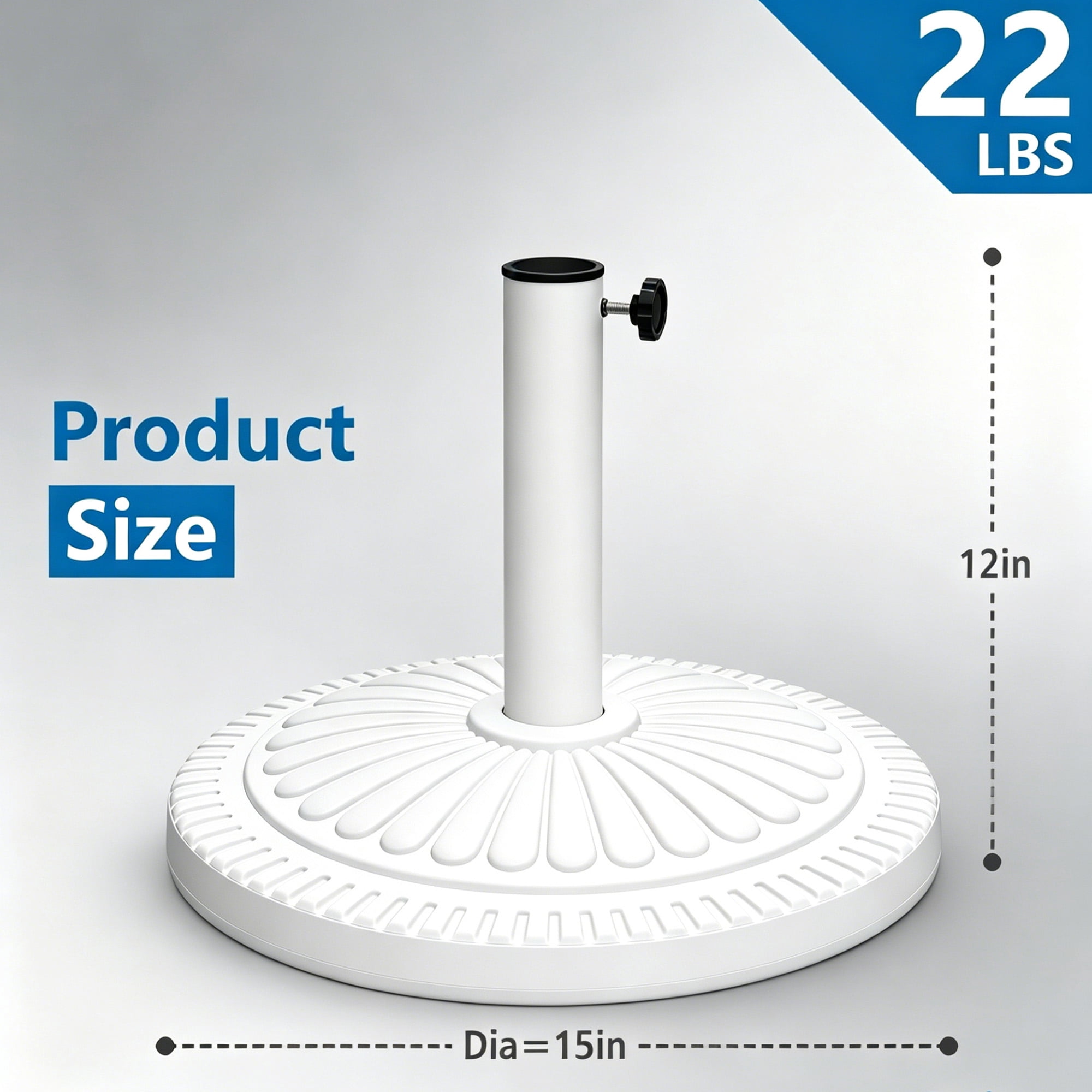 KOOL 22 LBS White Outdoor Patio Umbrella Base Stand – HDPE & Cement Weighted Umbrella Holder with Anti-Scratch Bottom