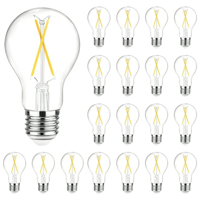 DAYBETTER Bombillas LED Edison Vint. A19 No Regulables, Eq. a 60 W, blanco 5000 K, base E26 de 8 W, 800 lm, CRI80+, Bomb. de Filam. de Vidrio Transp. para Hogar, Granja, Pqt. de 24