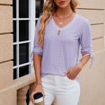 thumbnail image 4 of MIXUE Womens Summer Tops Summer Solid Color V Neck 3/4 Sleeve Slim Casual Tshirts Activewear,Purple,L, 4 of 9