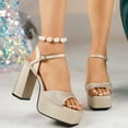 thumbnail image 3 of SACFOF Platform Sandals Women High Heels Fish Mouth Open Toe Platform Heels Chunky Heel Ankle Strap Wedding Party Dress Shoes, 3 of 6
