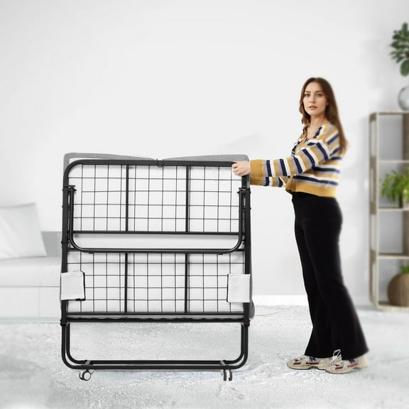 Foldable Twin Roll Away Bed with 4" Memory Foam, 38x75 Inch Portable Guest Bed with Sturdy Steel Frame, Compact Storage Design