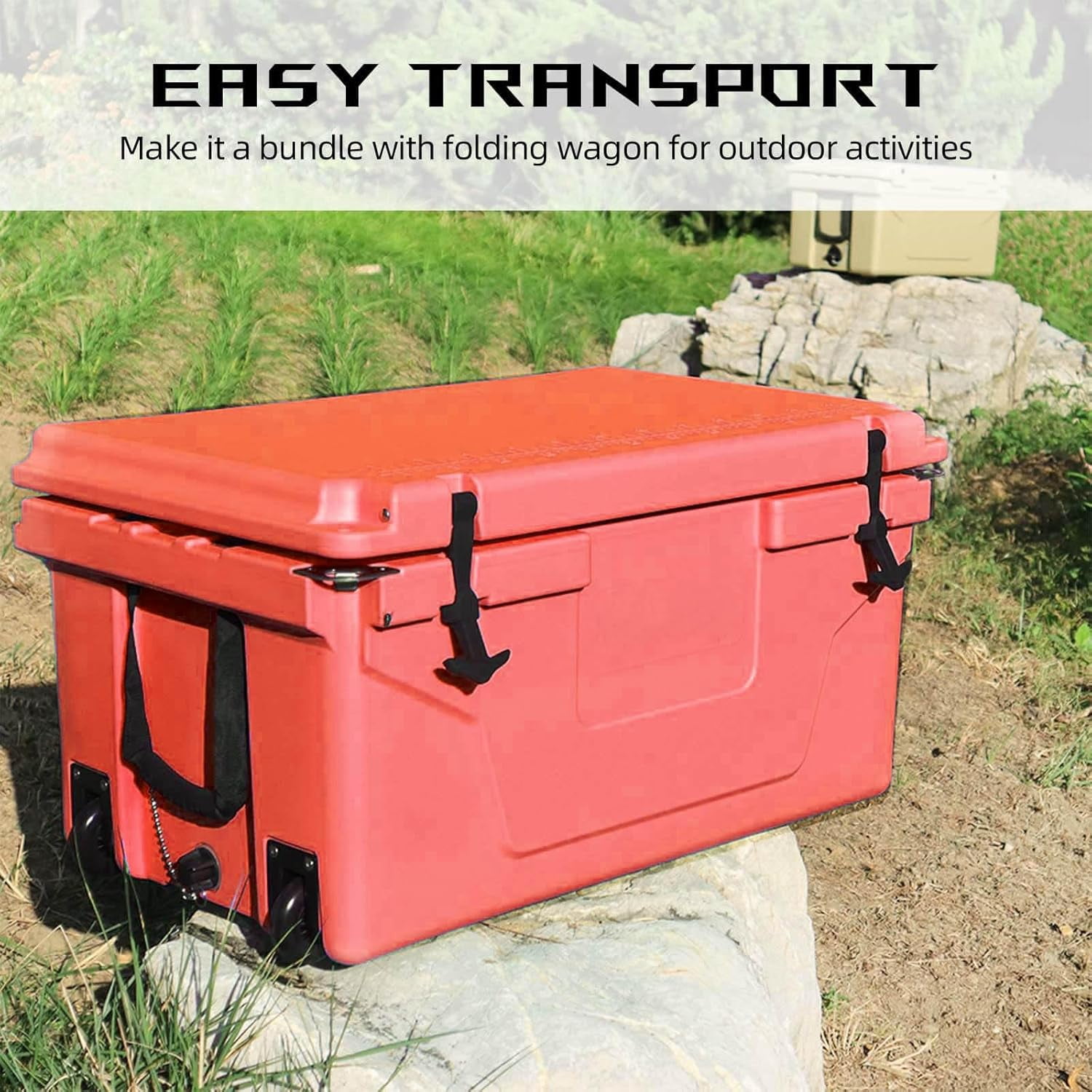 65QT Portable Cooler with Wheels, Outdoor Ice Chest Box for Fishing Party Beach Drink Beverage Camping Picnic Boat Barbecue