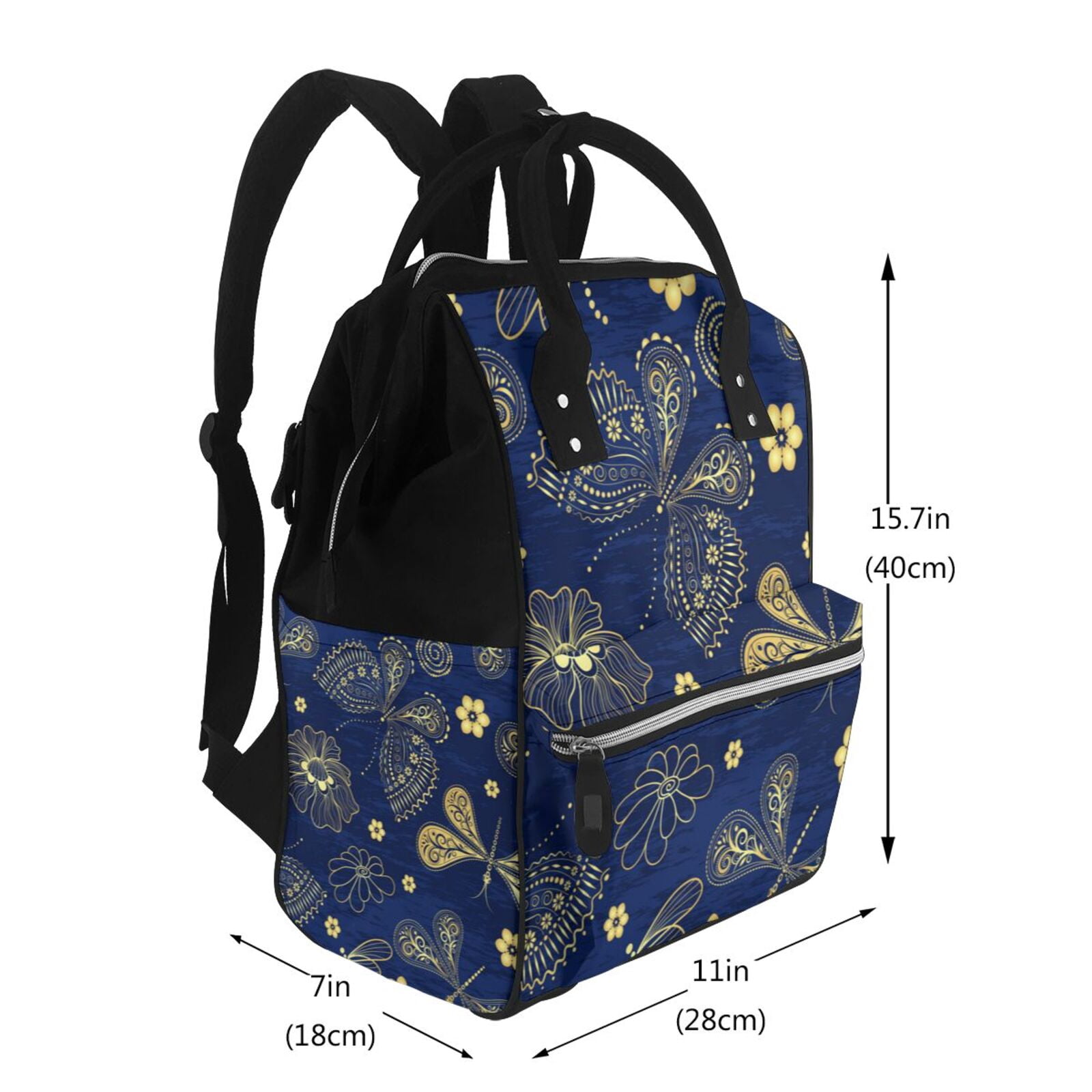 Fuzoiu Vintage Golden Butterfly Print Diaper Bag Backpack,Baby Essentials Travel Tote,Multi function Waterproof Diaper Bag, Travel Essentials Baby Bag - Unisex