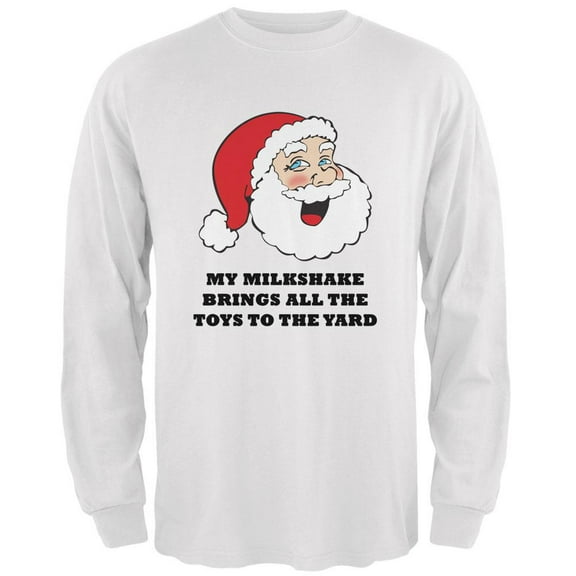 Christmas Santa Milkshake Brings All the Toys to the Yard Mens Long Sleeve T Shirt White 2XL