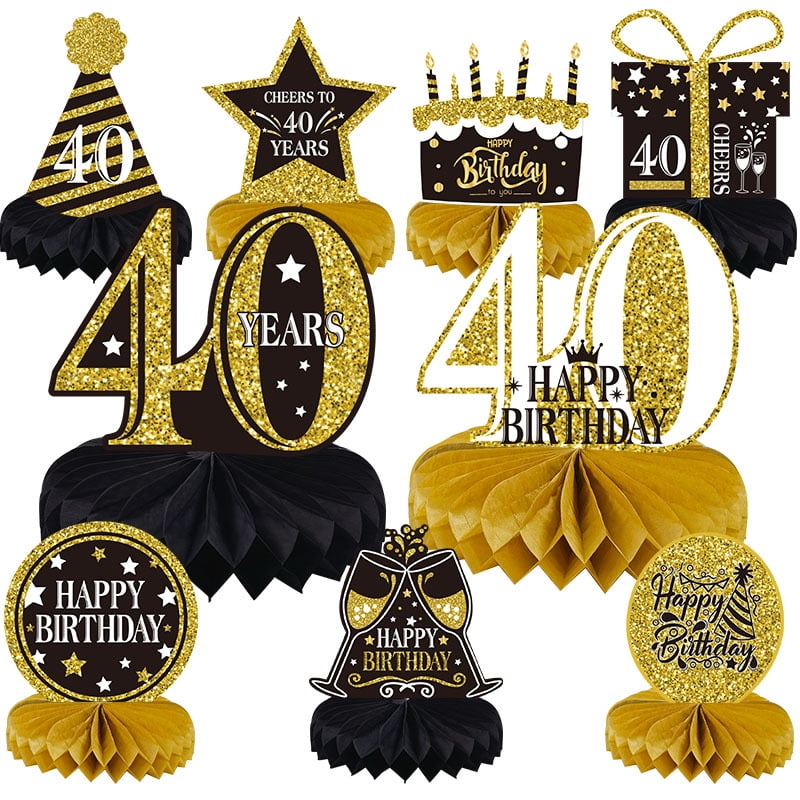 9 Pieces 40th Birthday Decoration 40th Birthday Centerpieces for Tables Decorations Cheers to 40 Years Honeycomb Table Topper for Men and Women Forty Years Birthday Party Decoration Supplies, 40th