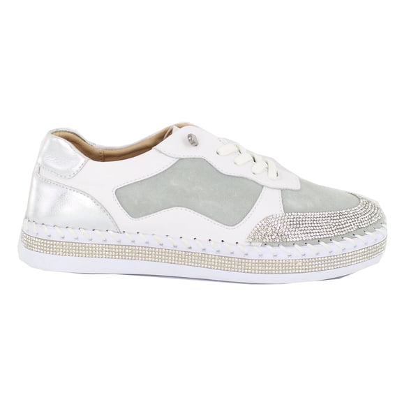 Bernie Mev Women’s TW Billie Leather Lace-Up Sneakers with Crystal Detail