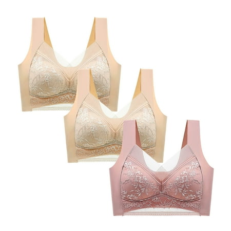 Itsame 3PC Bras for Women s Full Support Everyday Sports Bra Set Wireless Comfort Bralette Set Multicolor Size 5XL