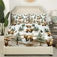 thumbnail image 2 of Bear Twin Bedding Set,Cartoon Woodland Animal Print Fitted Sheet,Farmhouse Animals Soft Sheets with Deep Pocket,Brown Green 2 Pcs(No Top Sheet), 2 of 5