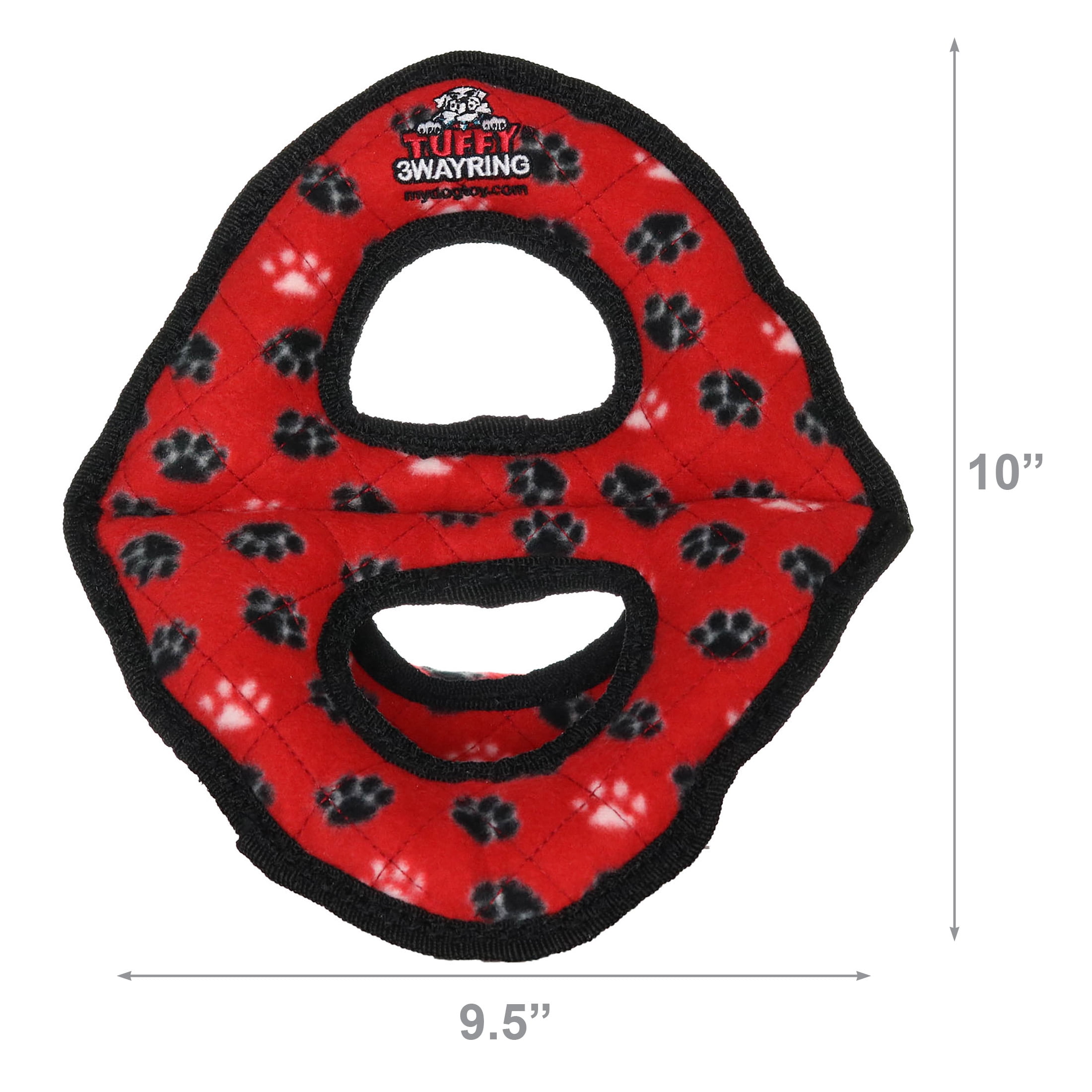 Tuffy Ultimate 3WayRing Red Paw Durable Squeaky Plush Dog Toy