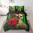 thumbnail image 2 of Leopard Rose Bed in a Bag Twin 7 Pieces,Abstract Green Ombre Comforter Set Reversible Cheetah Print Floral Design,Ultra Soft & Breathable Bedding Sets with Comforter,Sheets,Pillowcases & Shams, 2 of 5