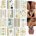 thumbnail image 5 of 16 Sheets Temporary Metallic Tattoos for Women, Teens and Girls - Gold, Silver, Temporary Tattoos, Glitter, Shimmering Designs, Jewelry Tattoos, Flash Fake, Waterproof, 5 of 5