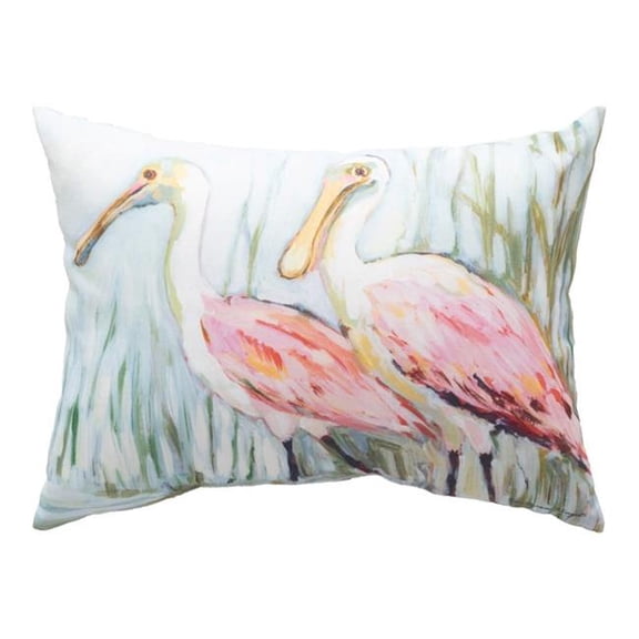 Manual Woodworkers & Weavers SHSBIL 18 x 13 in. Coastal Shores Spoonbills Climaweave Pillow - White, Pink, Green, Blue & Multi Color