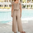 thumbnail image 4 of QATAINLAV Lightning Sales of Today Linen Jumpsuits for Women 2025 Summer Ruffle Sleeves Square Neck Rompers Casual Drawstring Waist Wide Leg Overalls with Pockets Beige XL, 4 of 9