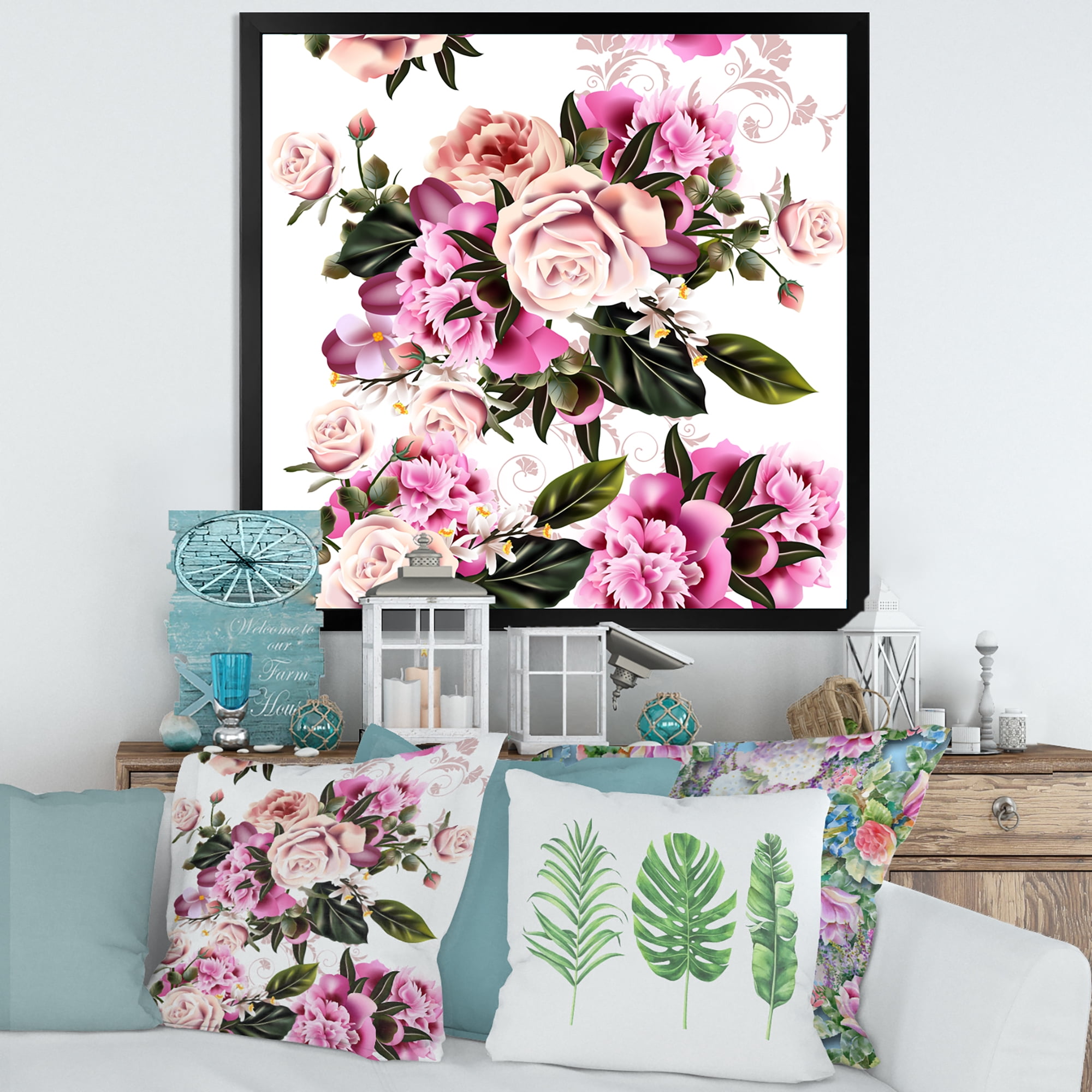 Designart 'Peony Vintage Flowers' Traditional Framed Art Print