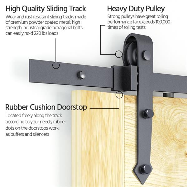 Yaheetech 12ft Sliding Barn Door Closet Hardware Set Black Wood