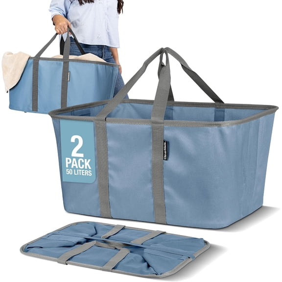 Clevermade 2-Pack Collapsible Fabric Laundry Basket Container BLUE Denim Large Organizer Bag - WLM8 (02586-C)