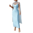 thumbnail image 2 of Gamivast Formal Dresses for Women Maxi Dress Round Neck Sleeveless Bodycon Dress Ribbed Texture With Cape Mesh Wrap Evening Gala Party, 2 of 8