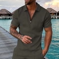 thumbnail image 2 of Krdevn Men's Shirt Summer Outfits Casual Zipper Up Short Sleeve Shirt Suit for Men Tops,S, 2 of 5