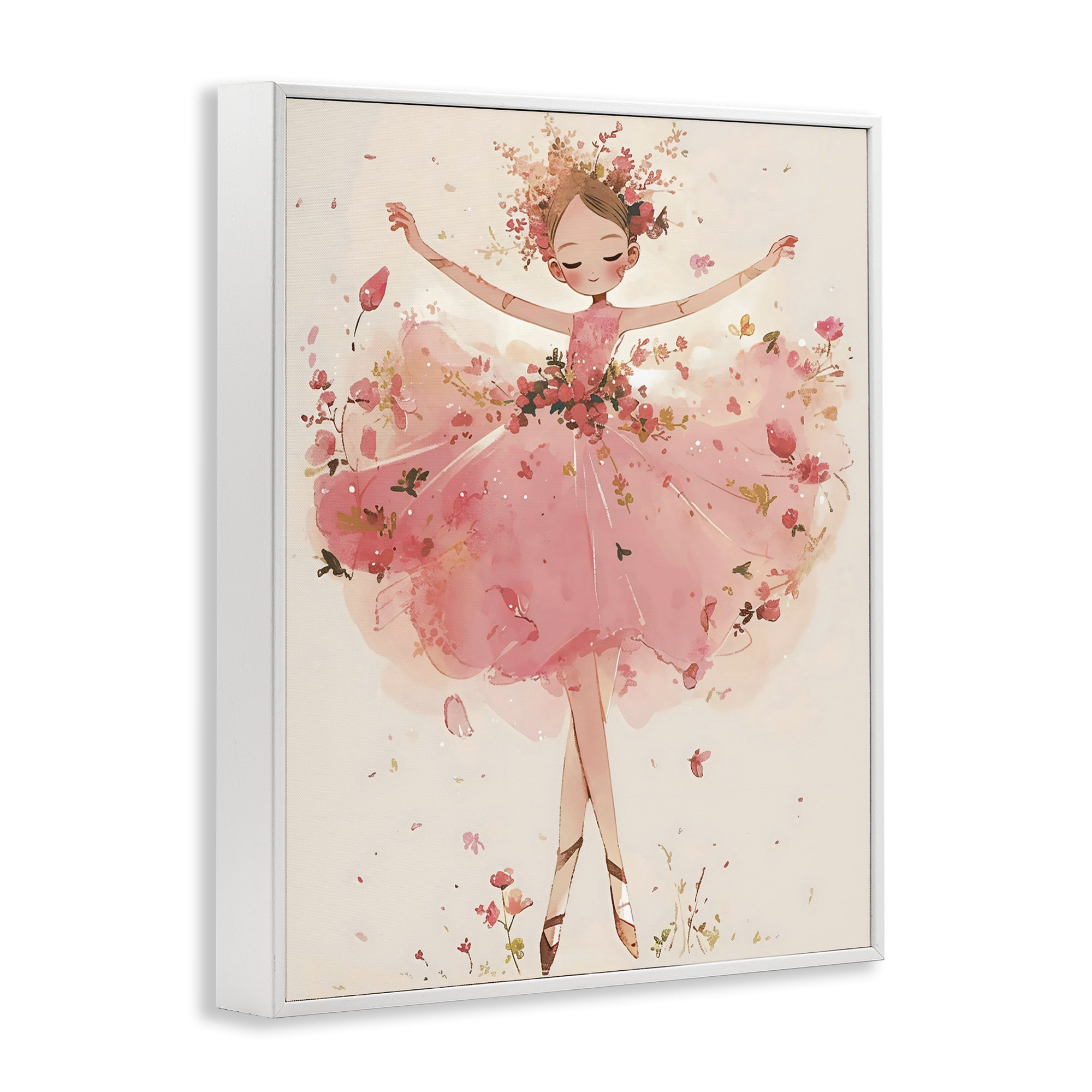 Stupell Industries Pink Floral Dress Ballerina White Framed Giclee Art, design by Creative Studio