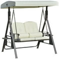 thumbnail image 2 of Outsunny 2-Person Patio Swing Bench with Adjustable Shade Canopy, Soft Cushions, Throw Pillows and Tray, Beige., 2 of 9