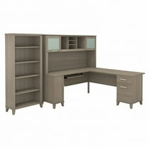 Bush Furniture Somerset 72W Wood L Desk with Hutch & 5 Shelf Bookcase Gray