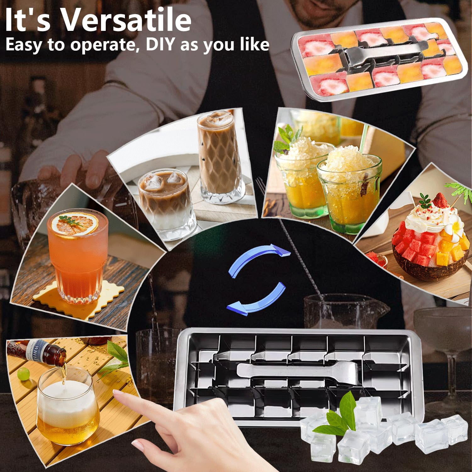 Stainless Steel Ice Cube Trays, Metal Ice Maker for Freezer Vintage Inspired Design with Release Lever Remove Handle for Making Large Cubes, Home and Kitchen & Bar Essentials
