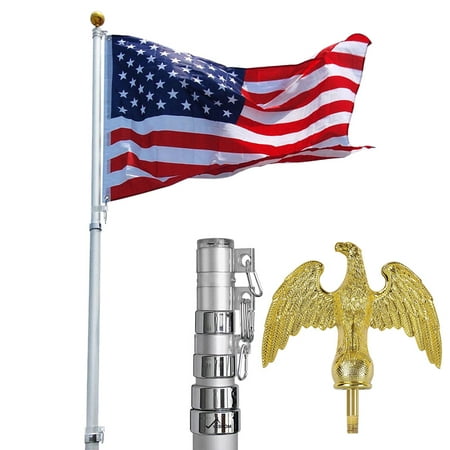 - YesHom 16'/20'/25'/30ft Telescopic Aluminum Flag Pole w/ Eagle Top 3'x5' Us Flag & Ball Top Kit Outdoor Flagpole
