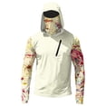 thumbnail image 6 of Men's Abstract Print Hooded Fishing Shirt with Face Mask - Long Sleeve UPF 50+ Quick-Dry Sun Protection Pullover with Zipper Pocket, Drop-Shoulder Outdoor Top for Hiking & Sports Khaki M, 6 of 7