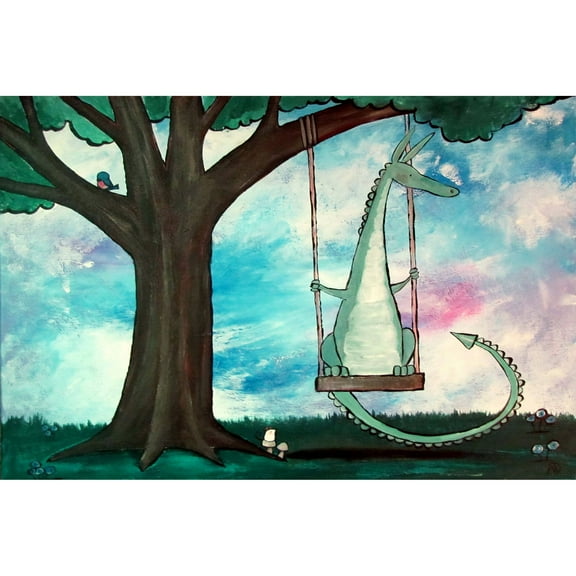 Marmont Hill "Dragon Swing" by Andrea Doss Painting Print on Wrapped Canvas