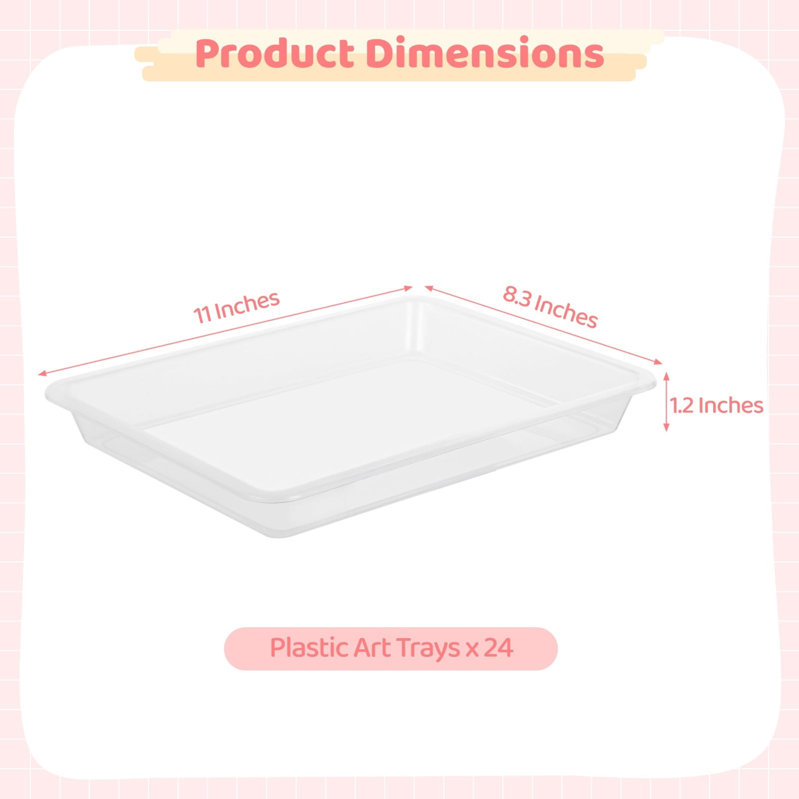 24 PCS Activity Plastic Art Trays, 11 x 8.3 x 1.2 Inches Flat Storage Tray Serving Organizer Trays, Stackable Bins for Painting Beads Office School DIY Projects