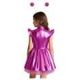 thumbnail image 2 of vastwit Robe 2 Pcs pour Filles Enfants Alien Manches Volantes Brillantes Iridescentes Robe Tutu à Volants avec Serre-Tête Rose Vif 14, 2 of 6