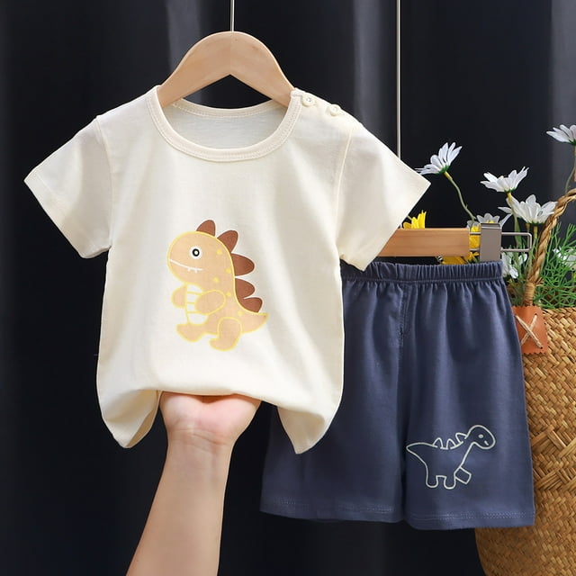 Toddler Boys Summer Outfit Set Two Piece Pajamas with Playful Cartoon and Floral Pattern Designs for Comfortable Bedtime