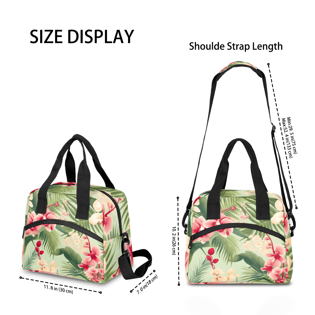 Herdesigns Tropical Leaf Palm Leaves Floral Insulated Lunch Bag for Women Men Adults Large Reusable Lunch Box Leakproof Portable Cooler Tote Bags with Adjustable Shoulder Strap