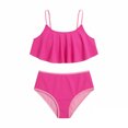 thumbnail image 4 of Bigetiay Girls Swimsuit 2 Piece Bikini Ruffled Bathing Adjustable Straps Striped Hollow High Waist Swimwear Set for 6-14 Years Summer, Size 7-8 Years, 4 of 5
