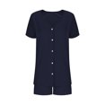 thumbnail image 3 of Besolor Womens Pajamas Ribbed Knit V Neck Short Sleeve Button down Top and Drawstring Shorts Sets Sleepwear, 3 of 6