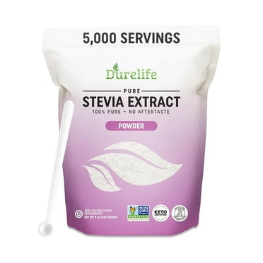 Durelife 100% Pure stevia extract sweetener 8 oz | No Erythritol, NON-GMO Project Verified, No Fillers, Zero Calorie Sugar Substitute | No Aftertaste | 8 oz