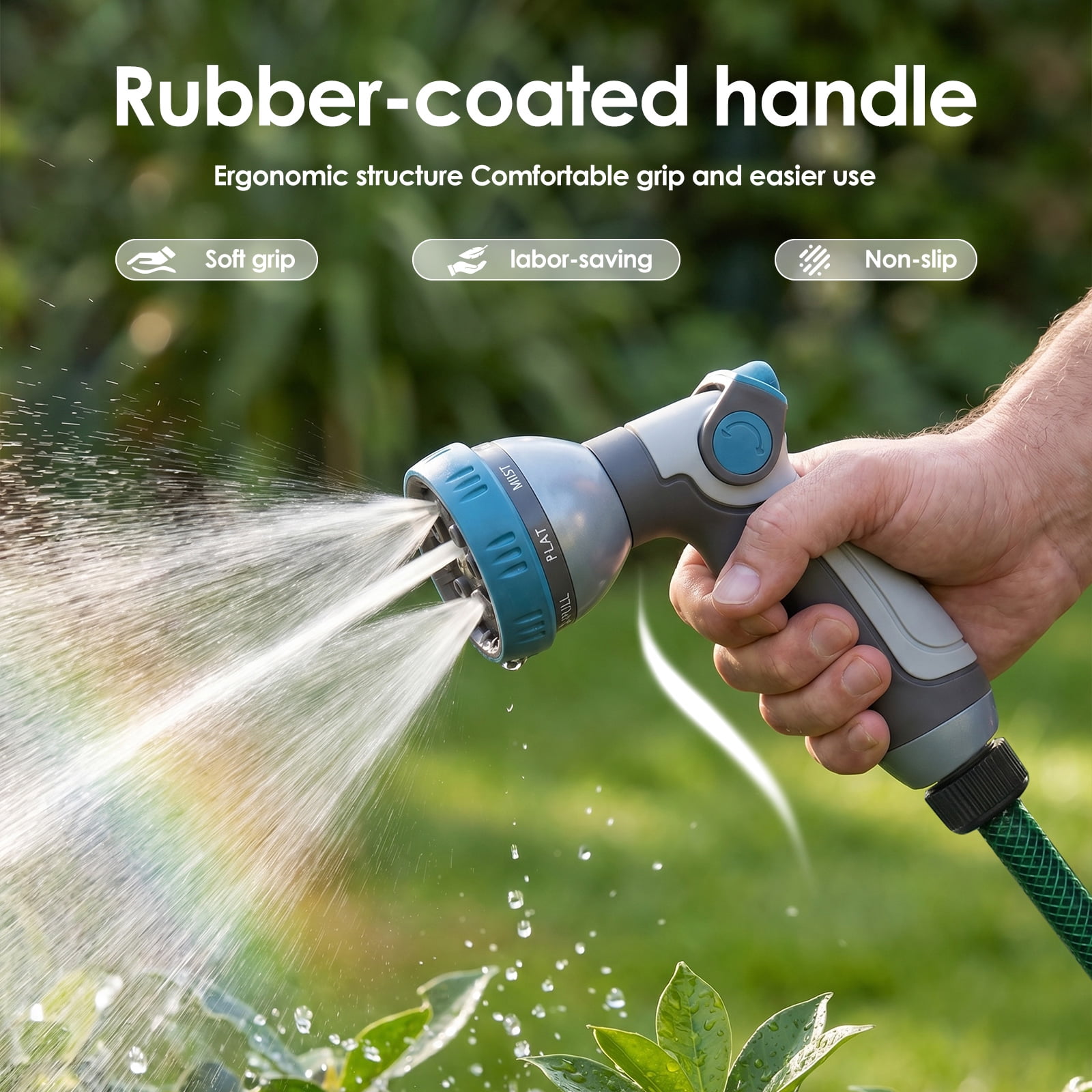 Garden Hose Nozzle Sprayer High Pressure Garden Water Sprayer with 8 Watering Pattern Stepless Flow Adjustment for Washing Car Pet Floor Glass