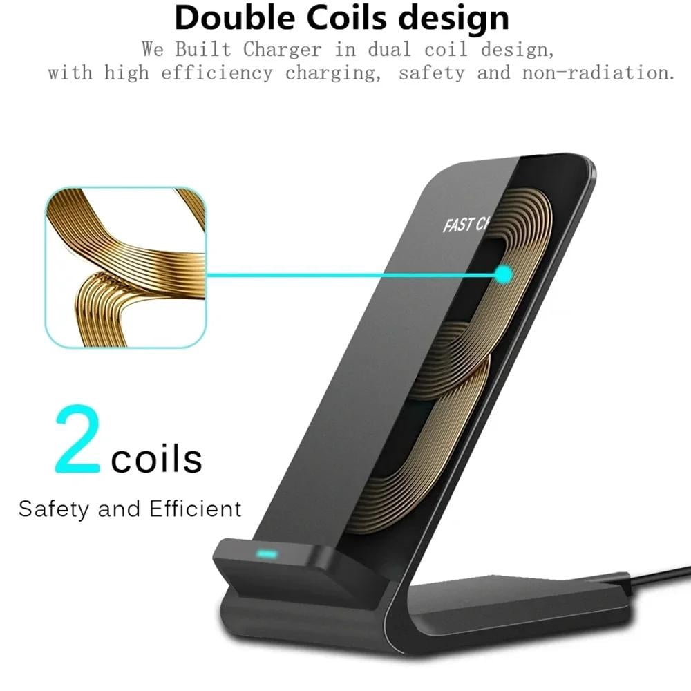 2‑Pack Wireless Fast Charger Stand Dock Cradle Universal Qi Charging Pad Compatible with iPhone Samsung Galaxy Android Phones Desk Mount USB‑C Power Delivery