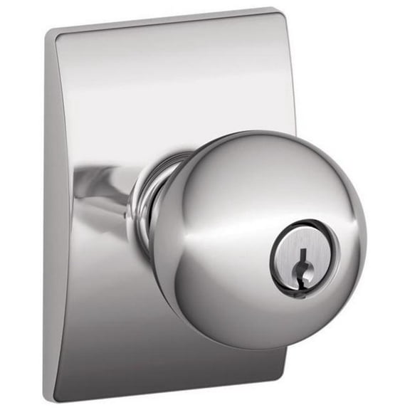 Schlage F51 ORB CEN Single Cylinder Keyed Entry Door Knob Set with Century Roset Polished Chrome
