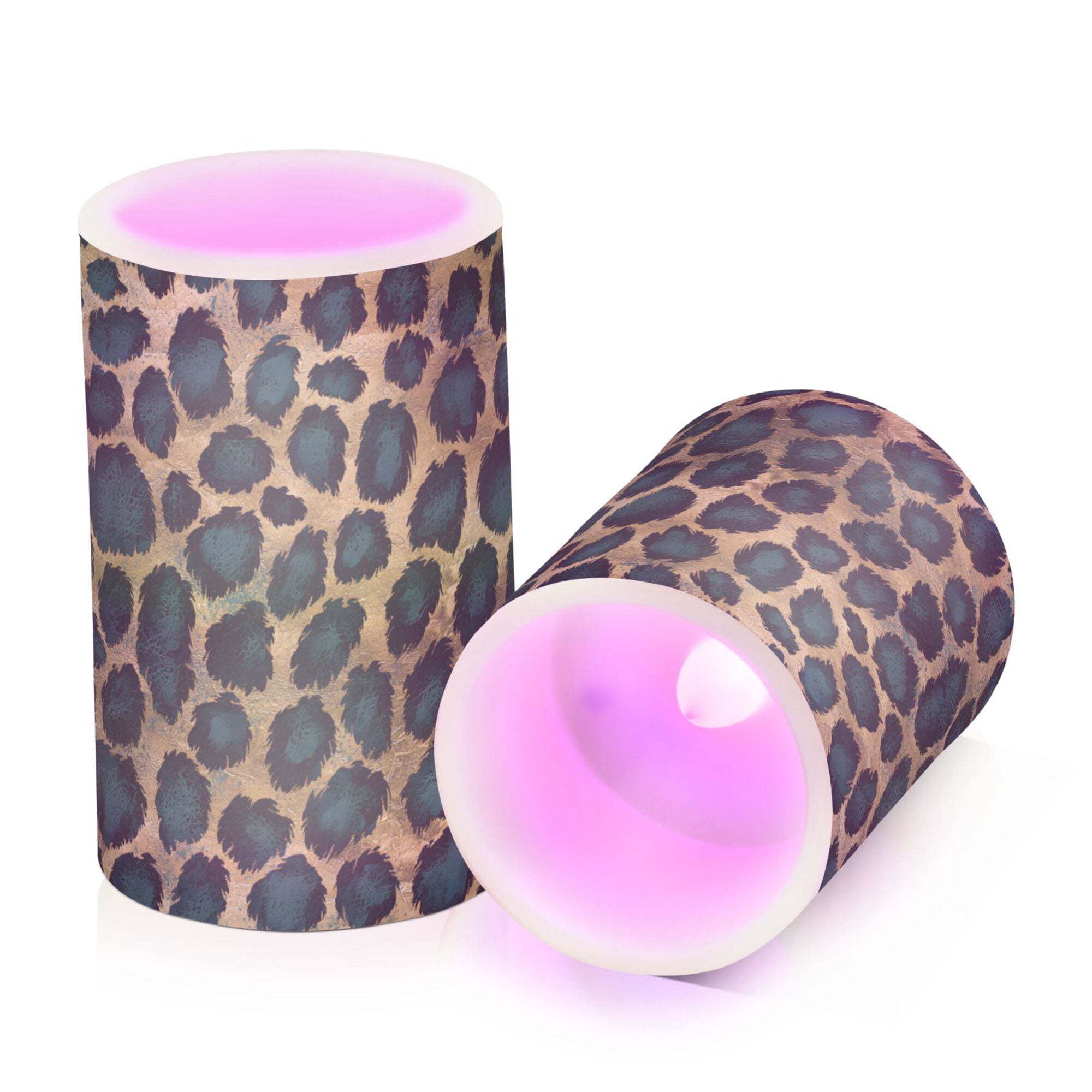 Yayeee Flameless Candles with Remote Flickering Battery Operated Multi Color Changing, Green Leopard Print