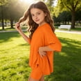 thumbnail image 6 of YunPes Toddler Baby Girls Summer Outfits Solid Oversized Side Split Short Sleeve Crewneck T-Shirt and Biker Shorts 2 Piece Set, 6 of 6